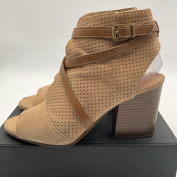 Franco Sarto Fantana Ankle Booties 8.5M Leather Open Toe Strappy Perforated Heel - Picture 11 of 16